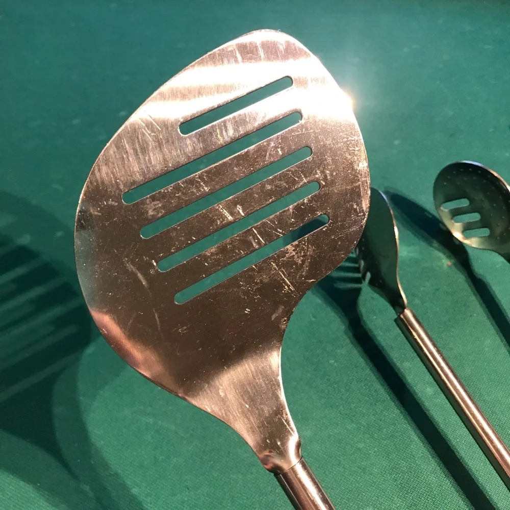 Poligo BBQ Tools with Golf Club logo. Hvy duty stainless steel & rubber handles